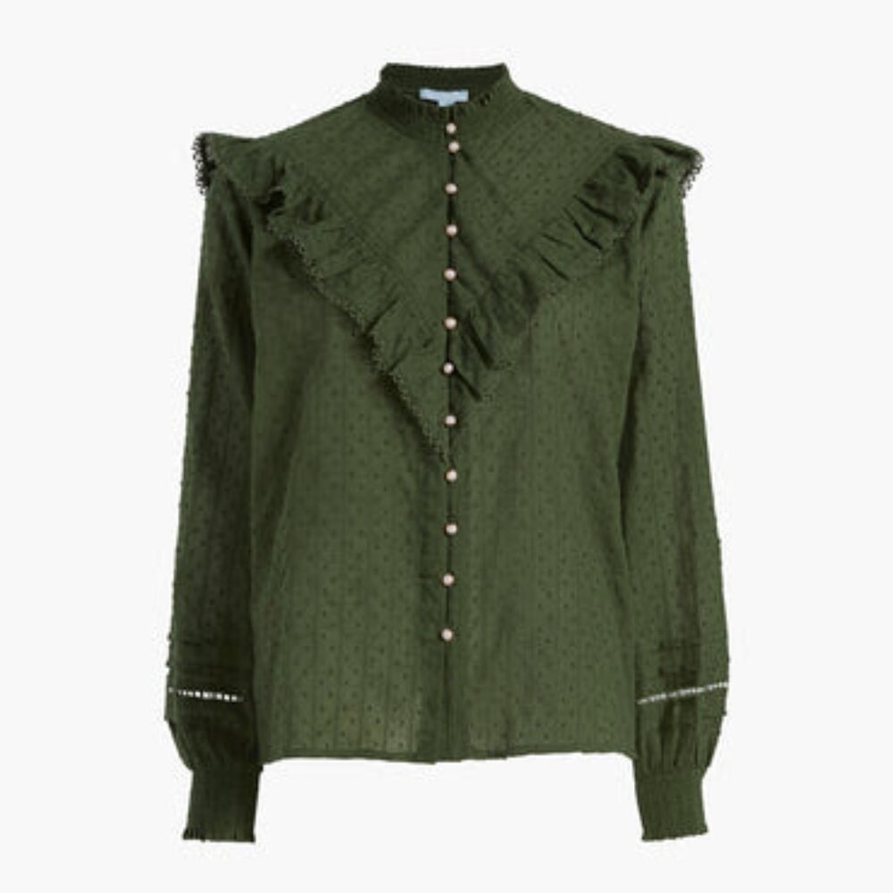 Hill House The Amira Top - Leaf Green Dot - Small